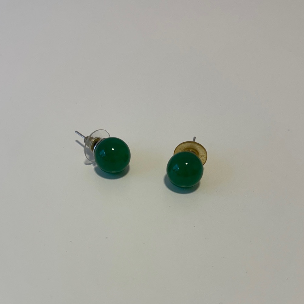 Green Glass Ball Stud Earrings - Classic Women's Earrings